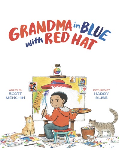 Grandma in Blue with Red Hat
