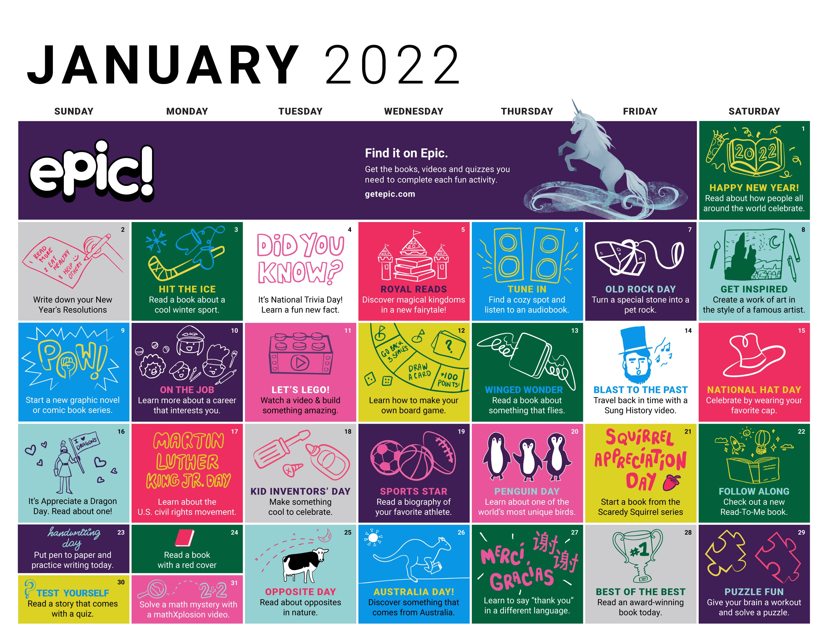 Monthly Activity Calendars Download